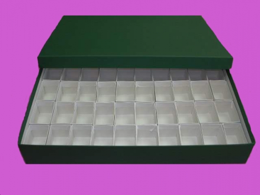 Caja verde con 50 compartimentos